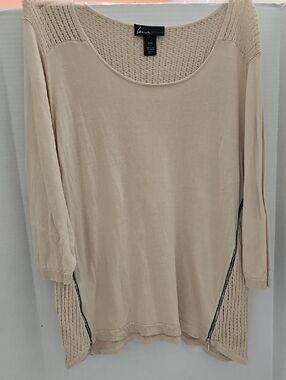 Lane Bryant Beige Scoop Neck Tunic with Side Zip Accents